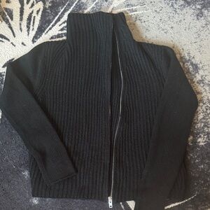 Helmut Lang Black Ribbed Zip-Up Sweater